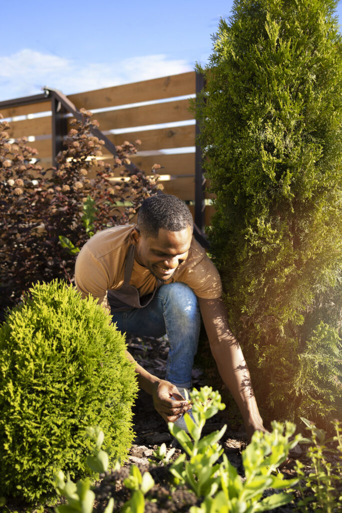 man enjoying indoor farming